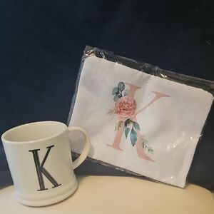 Monogrammed Mug and Floral Makeup Bag